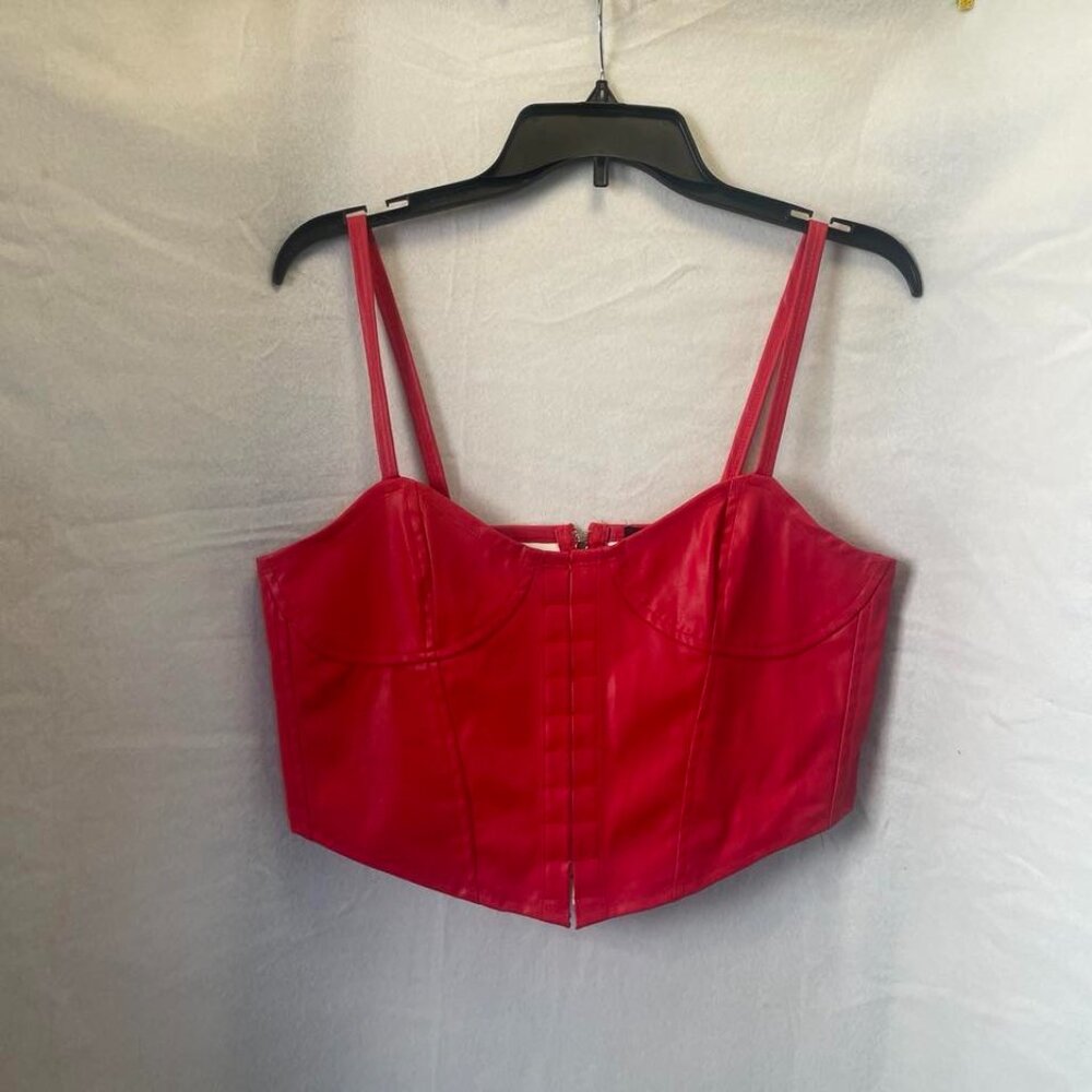 NWT Vivid Red Faux Leather Cropped Tank Top Size XL